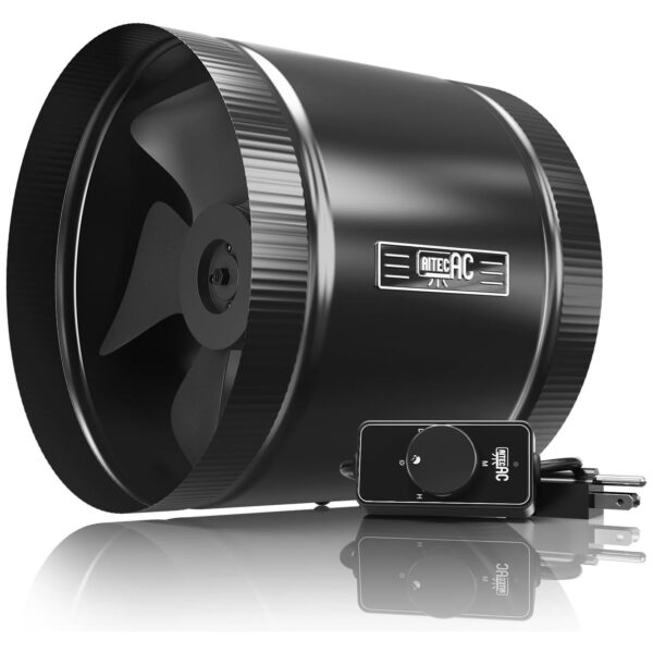 AITECAC 8" Inline Duct Fan with Speed Controller – 420 CFM High Airflow, Ultra-Quiet 63.5 dB for Grow Tents