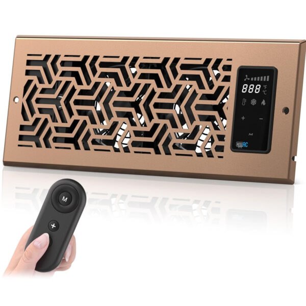 AITECAC T4-12F | 4"x10" Register Booster Fan with Remote Control and Thermostat, Dimmable Display & Easy Installation