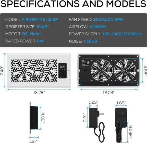 AITECAC T6-12F | 6x12 Quiet Register Booster Fan - Energy Efficient HVAC Vent Booster Fan for Enhanced Home Airflow - Image 6